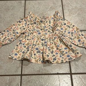 Pink Lily Kids Blue Beige Floral Button Up Long Sleeve Tunic Top 3T NWT